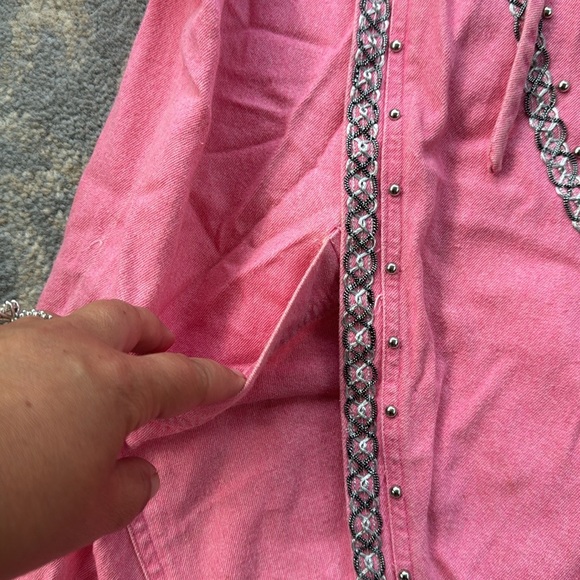Vintage Blue Creek Denim Bedazzled Wrap Top Pink Medium - Picture 2 of 7
